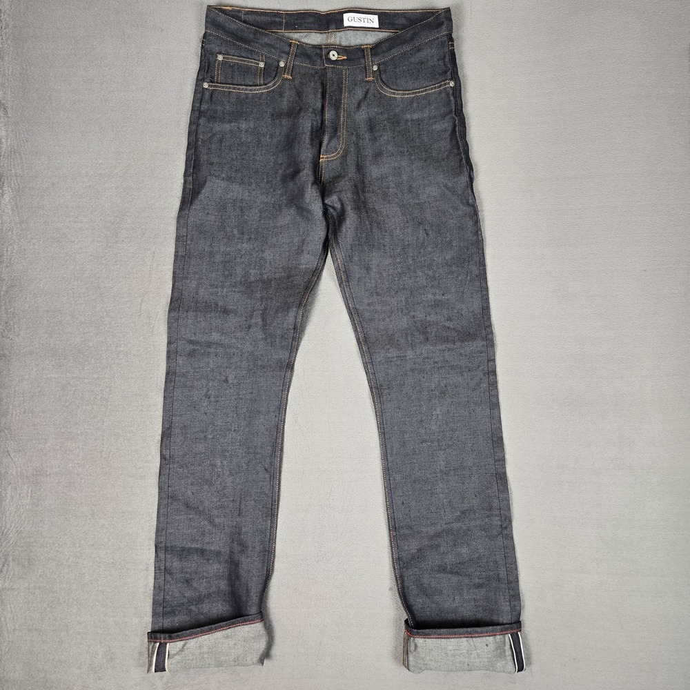 Gustin Jeans Men 35x37 California Straight Blue Selvage Raw Denim Button Fly USA
